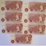A Collection of Seven 10 Shilling Notes: 3x C54N 557544, 45 & 46, 3x B46N 628049, 50 & 51 and D03N