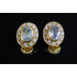 A Pair of .585 (14ct) Yellow Gold, Blue Topaz and White Stone Clipon Earrings (13x11mm), 4.8g