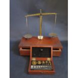 A Set of Becker & Sons Mahogany and Brass Balance Scales and box of weights