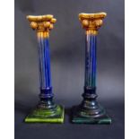 A Pair of Ceramic Corinthian Column Candlesticks, 28.5cm