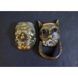 A Small Brass Mask (5.5cm) and door knocker