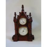 An Gothic Oak Cased Clock Barometer, 49cm