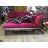 A Victorian Mahogany Chaise Longue in red plush upholstery