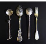 A Set of Six Russian Silver Silver Teaspoons with chased foliate work, cased spoon etc., 149g