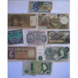 A Small Selection of Bank Notes including £1, British Military Authority One Shilling, Canada 1900