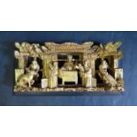 A Chinese Carved and Pierced Gilt Panel decorated with figures and animals, c. 26x11cm