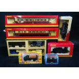 A Hornby OO Gauge R2095 C Class 14xx Loco, two BR (exGWR) coaches and other diecast Boxed