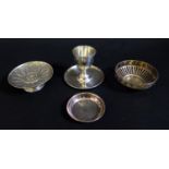 A George V Silver Egg Cup, Birmingham 1930, Robert Pringle & Sons, two other silver dishes and white