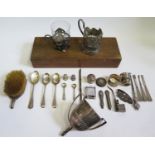 A Selection of Odd Silver and Plate including a damaged silver presentation cup and flatware, silver