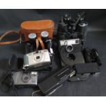 Kodak Instamatic 133, other cameras, Boots 10x50 binoculars and one other