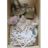 A Box of Bead Necklaces, loose beads and damaged silver plated novelty cruet