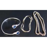 Two Silver Necklaces and silver bangle (bangle A/F), 20g