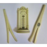 A Victorian Indian Carved Architectural Ivory Thermometer 13cm High by 'Silvani & Fratelli' Brighton