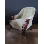 A Victorian Button Back Mahogany Framed Armchair