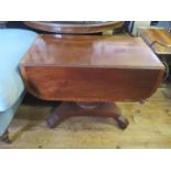 A 19th century Mahogany and Crossbanded Pembroke Table on turned pedestal with reeded scrolling