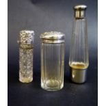 A London Silver Mounted Cut Glass Scent Bottle (83mm), silver top dressing table pot and bottle with