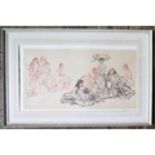 William Russell Flint Print, pencil signed, label verso 'Cecilia', 73x41cm