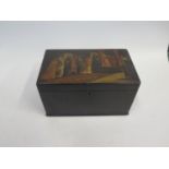 A 19th Century Painted and Lacquered Twin Compartment Tea Caddy decorated with a religious scene