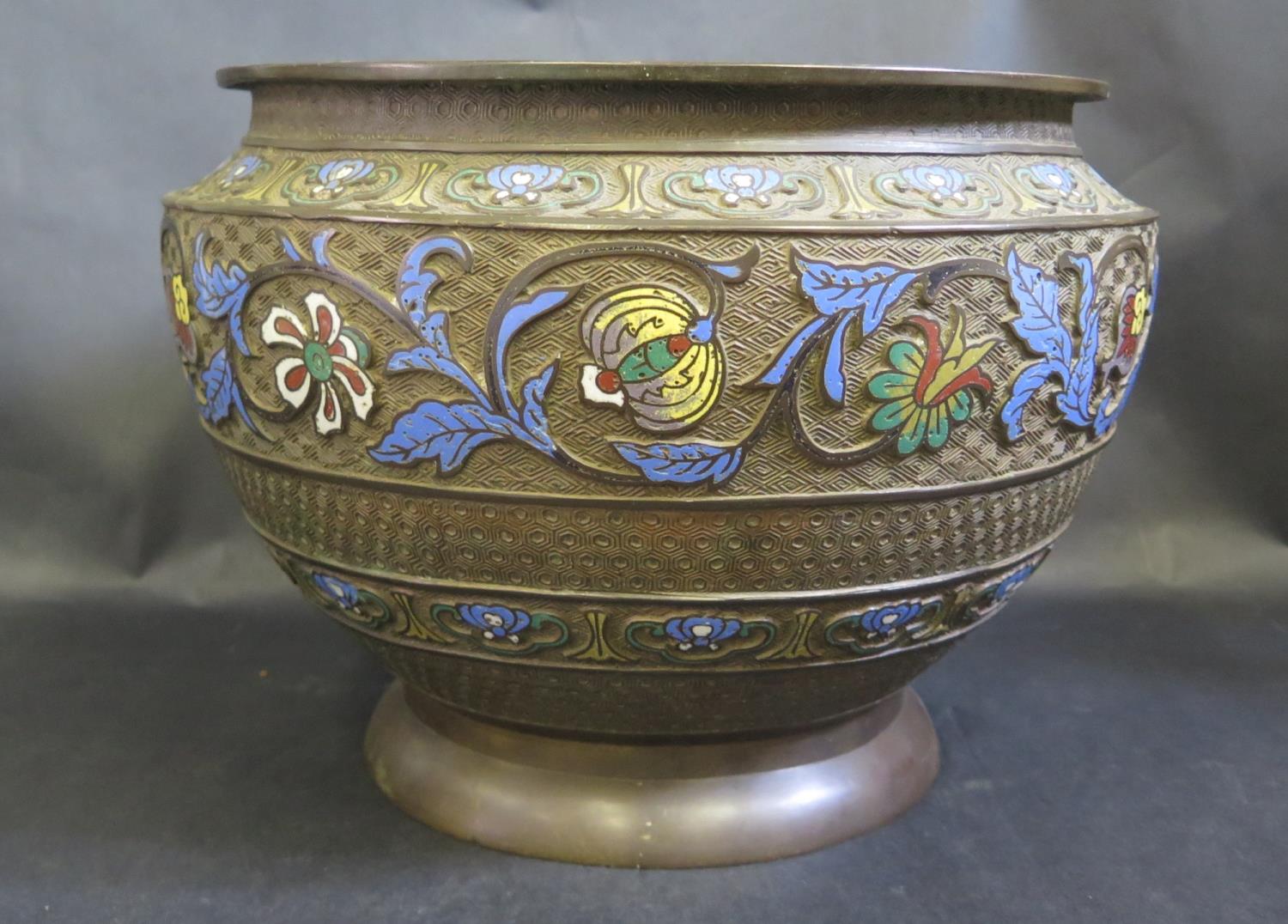 A Large Japanese Cloisonné Enamel Jardinière, 38cm diam. - Image 2 of 2