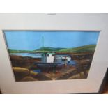Gay O'Toole, Fishing Boat at low Tide, watercolours, 50x35cm, framed & glazed