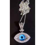 A Silver and Glass Eye Pendant Necklace, 7g