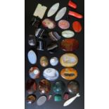A Selection of Polished Agate Panels, mother of pearl gaming counters etc., largest 52mm