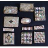 A Collection of Mother of Pearl and Abalone Shell Covered Card Cases etc.