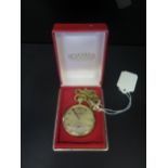 A Boxed Roamer Gold Plated Pocket Watch on chain, running