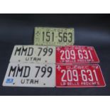 Five American Pressed Aluminium Number Plates