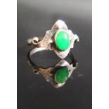 An Arts & Crafts Silver and Cabochon Cut Green Stone Ring, W.H. Haseler, size K, 2.2g