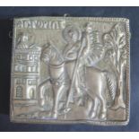 An Antique White Metal Christian Orthodox Box decorated with an embossed figure of saint on