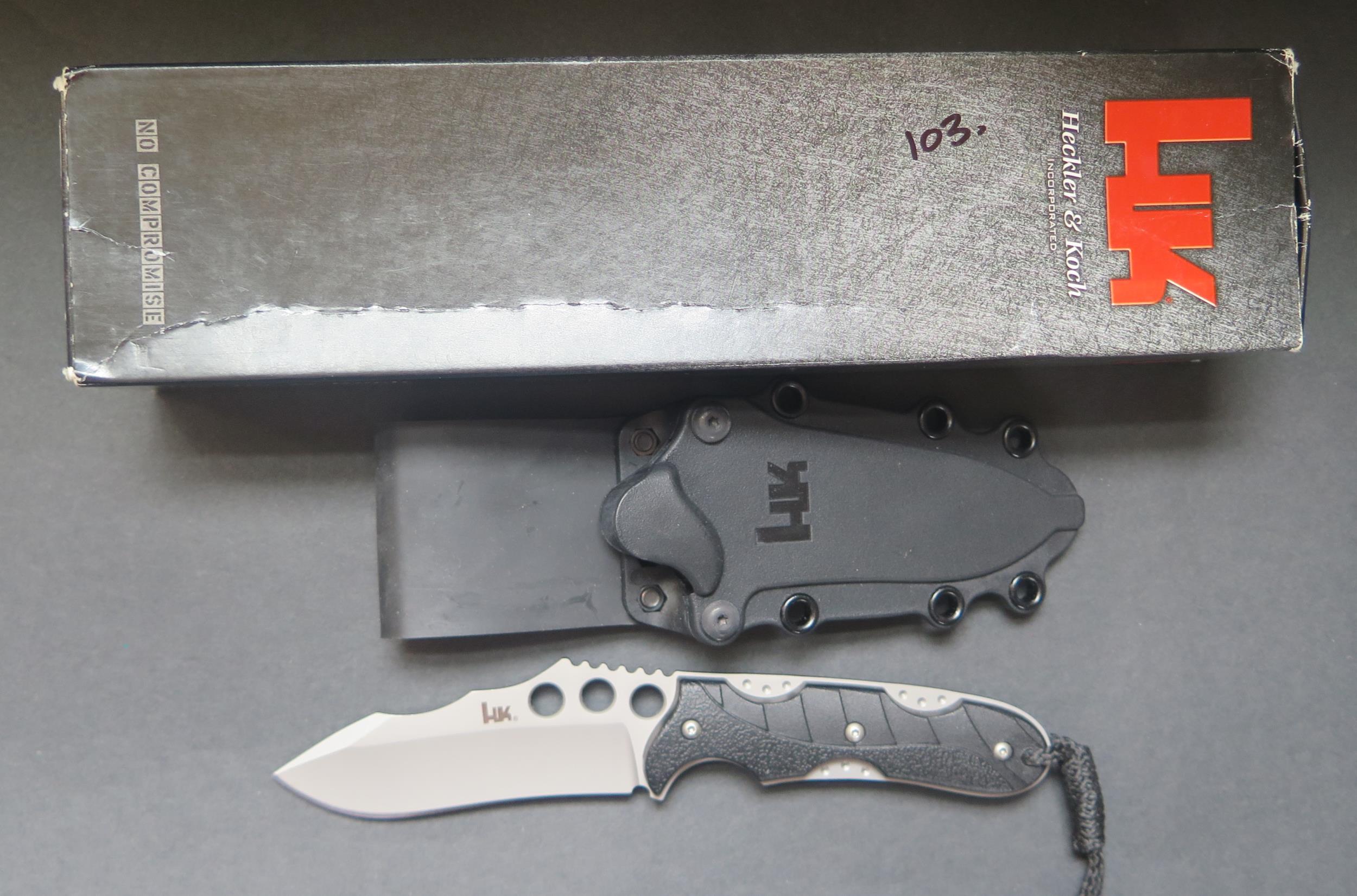 An Heckler & Koch Tanto Belt Knife with plastic sheath, boxed marked HK36XRP, 14100 (new old shop