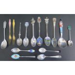 A Selection of Silver Collectors Spoons, some enamelled, two with hardstone mounts, sterling and