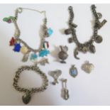 Silver Charm Bracelets and loose charms, 120g