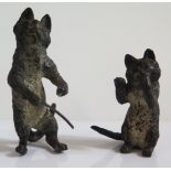 An Antique Cold Painted Bronze Anthropomorphic Cat with a cane (c. 6.5cm) and one other