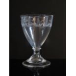 An 18th Century Drinking Glass engraved with a border of sailing ships, broken pontil, 12.7cm High