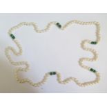 A Cultured Pearl and Jadeite Necklace, c. 130cm