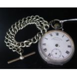 A Silver Cased Pocket Watch and plated Albert. A/F