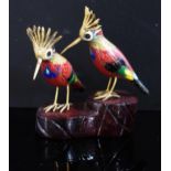 A Pair of Chinese Cloisonné Birds on stand, 6.5cm