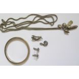 A Chester Silver Bangle (1921), silver guard chain (136cm) with silver charms including penknife,
