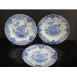 Three 18th Century Chinese Blue and White Floral Decorated Plates, 22.5cm