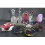 A Selection of Studio Glass, two decanters, lamp base etc.