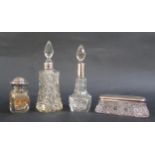 Four Sterling Silver Mounted and Cut Glass Dressing Table Pots