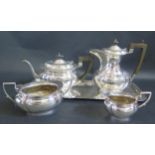 An Electroplated Silver Four Part Tea Set stamped J&TS, and tray