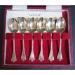 An Elizabeth II Cased Set of Six Trefoil Coffee Spoons, 50g