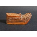 An Antique Russian Folk Art Carved Treen Shoe with cover, 7.5cm long