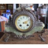 A 19th Century French Onyx and Bronze Striking Mantle Clock by Japy Freres, running. Finial missing