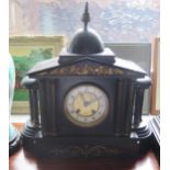 A 19th Century Black Slate Mantle Clock with Hamburg American Clock Company movement, c. 40cm high