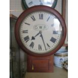 A G.W.R. Drop Pendulum Railway Station Clock with numbered paned to the side 2474, dial repainted.