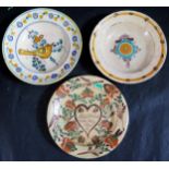 Three Slovakian Faience Plates, one dated 1876, largest 22.5cm diam. . Collection of Mark M.